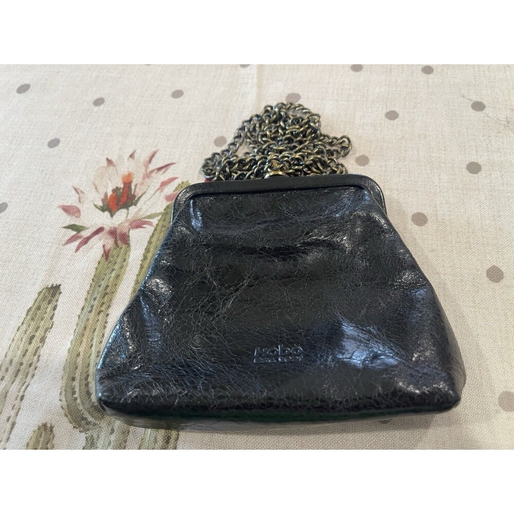 HOBO INTERNATIONAL Black  Leather Cross-Body Chian Coin Purse  Shoulder Handbag